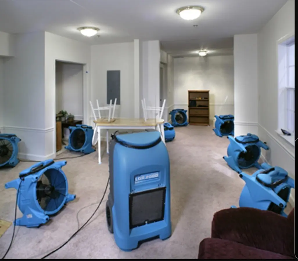 Air movers and dehumidifier setup for Water Extraction & Removal in Windham